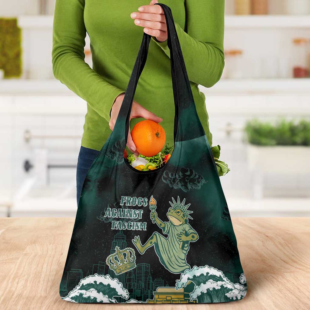 Frogs Against Fascism Grocery Bag No Kings Funny Portland Frog Protest - Wonder Print Shop