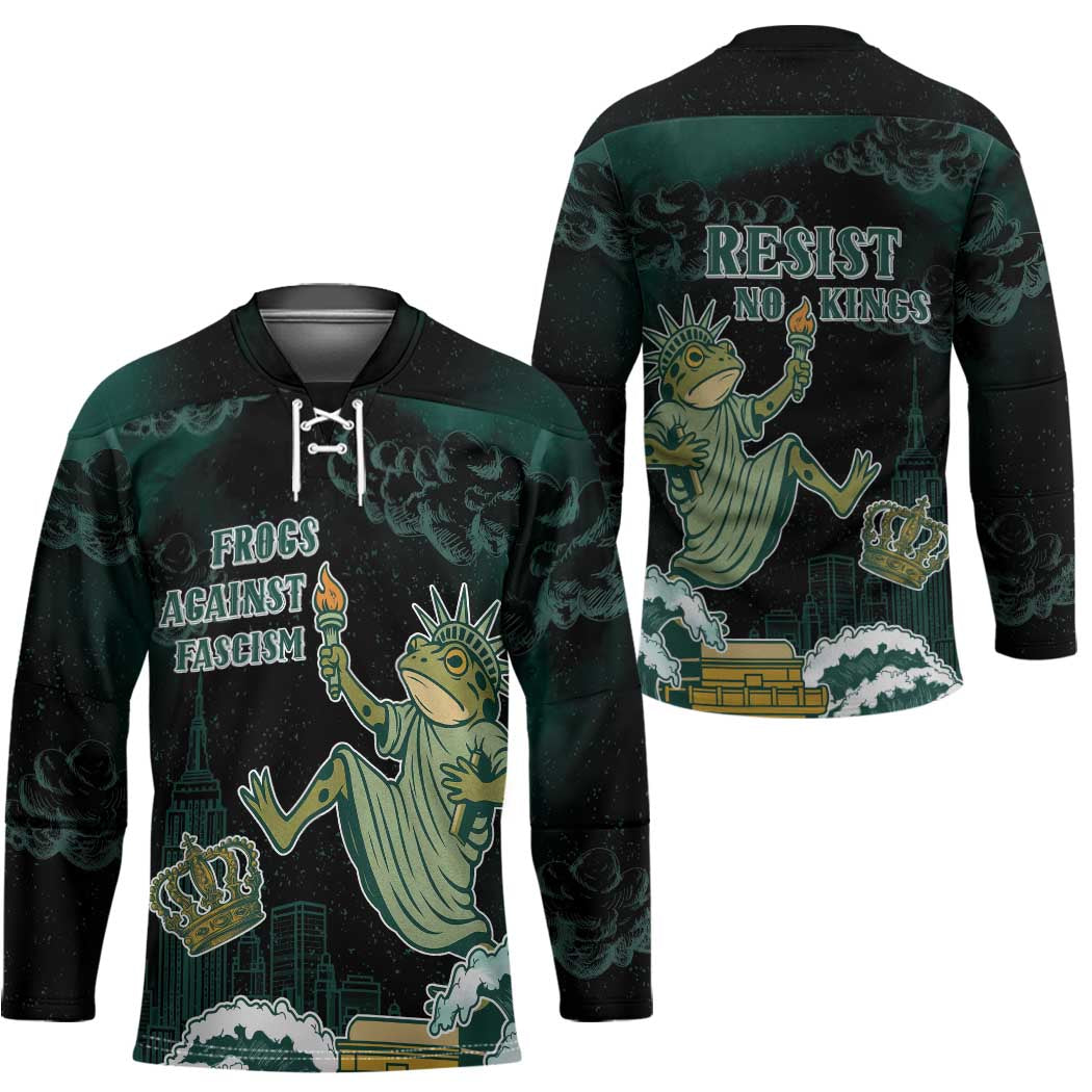Frogs Against Fascism Hockey Jersey No Kings Funny Portland Frog Protest - Wonder Print Shop