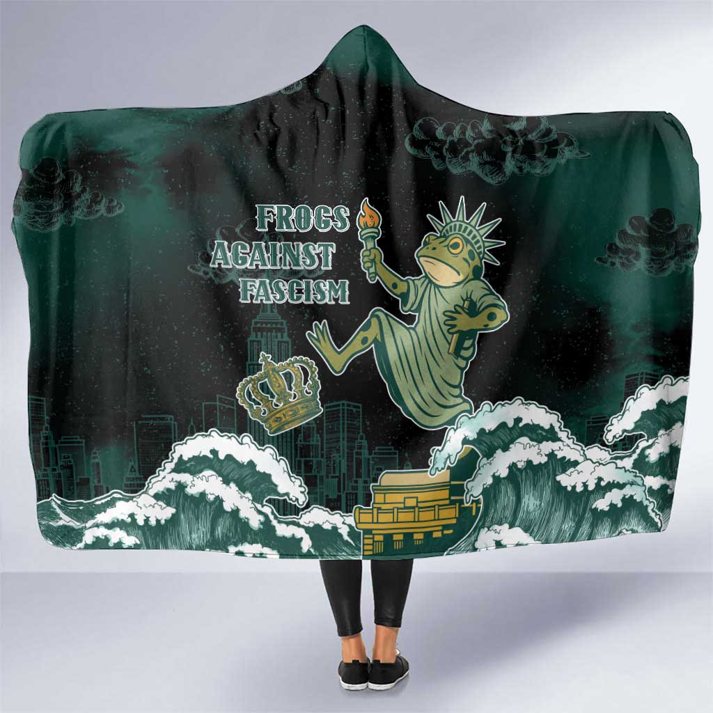 Frogs Against Fascism Hooded Blanket No Kings Funny Portland Frog Protest - Wonder Print Shop