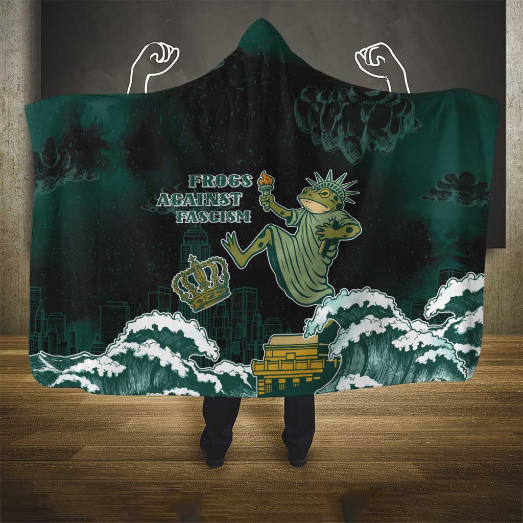 Frogs Against Fascism Hooded Blanket No Kings Funny Portland Frog Protest - Wonder Print Shop