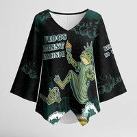 Frogs Against Fascism Kimono Sleeve Blouse No Kings Funny Portland Frog Protest - Wonder Print Shop