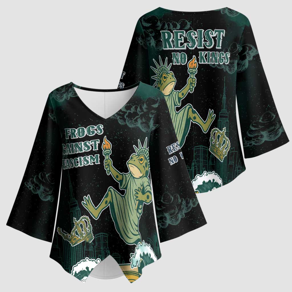 Frogs Against Fascism Kimono Sleeve Blouse No Kings Funny Portland Frog Protest - Wonder Print Shop