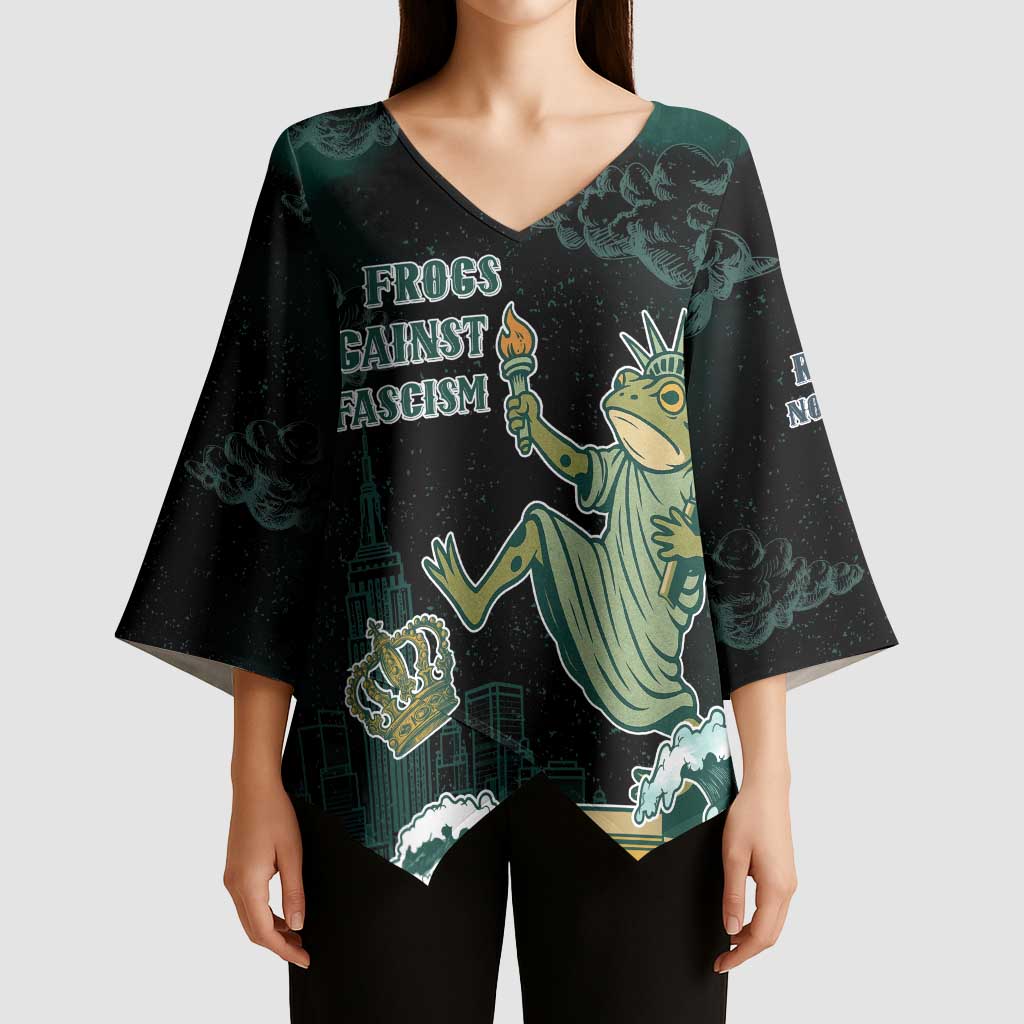 Frogs Against Fascism Kimono Sleeve Blouse No Kings Funny Portland Frog Protest - Wonder Print Shop