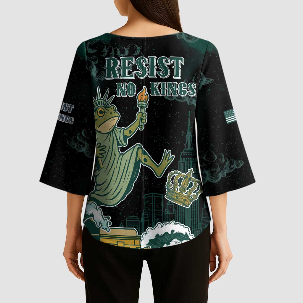 Frogs Against Fascism Kimono Sleeve Blouse No Kings Funny Portland Frog Protest - Wonder Print Shop