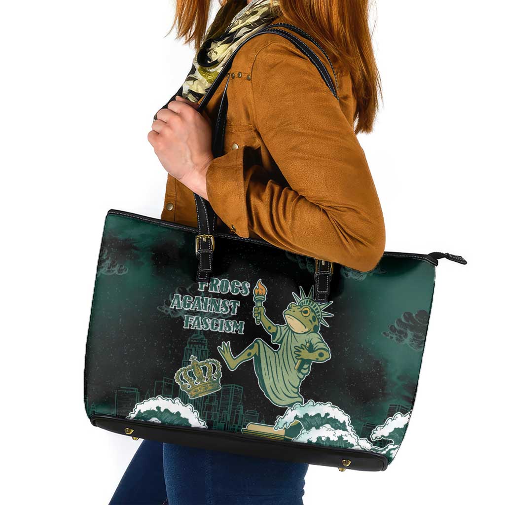 Frogs Against Fascism Leather Tote Bag No Kings Funny Portland Frog Protest - Wonder Print Shop