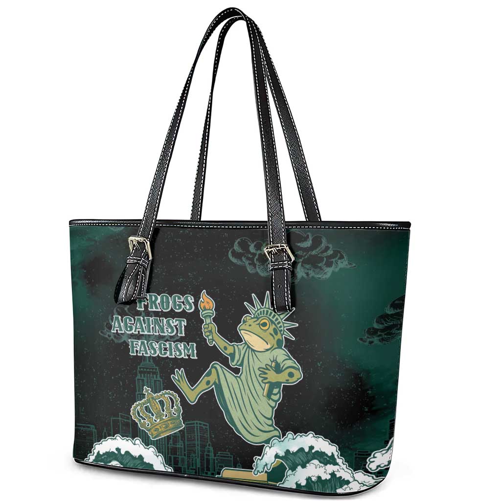Frogs Against Fascism Leather Tote Bag No Kings Funny Portland Frog Protest - Wonder Print Shop
