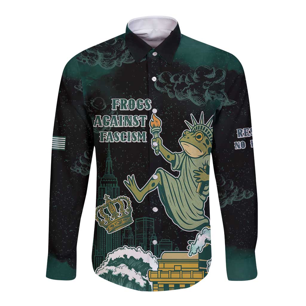 Frogs Against Fascism Long Sleeve Button Shirt No Kings Funny Portland Frog Protest LT05
