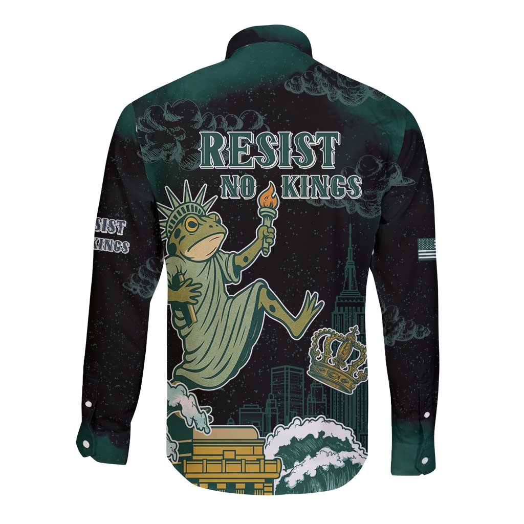 Frogs Against Fascism Long Sleeve Button Shirt No Kings Funny Portland Frog Protest LT05