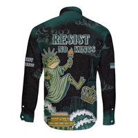 Frogs Against Fascism Long Sleeve Button Shirt No Kings Funny Portland Frog Protest LT05