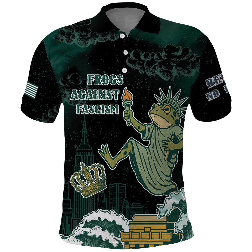 Frogs Against Fascism Polo Shirt No Kings Funny Portland Frog Protest LT05