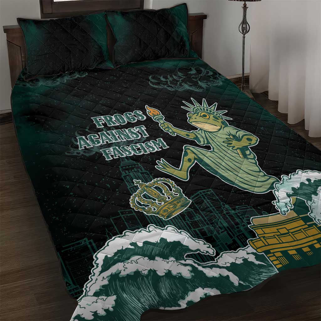 Frogs Against Fascism Quilt Bed Set No Kings Funny Portland Frog Protest - Wonder Print Shop