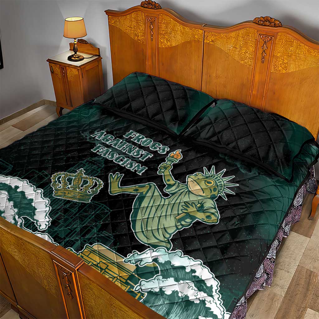 Frogs Against Fascism Quilt Bed Set No Kings Funny Portland Frog Protest - Wonder Print Shop