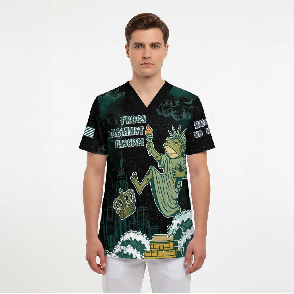 Frogs Against Fascism Scrub Top No Kings Funny Portland Frog Protest - Wonder Print Shop