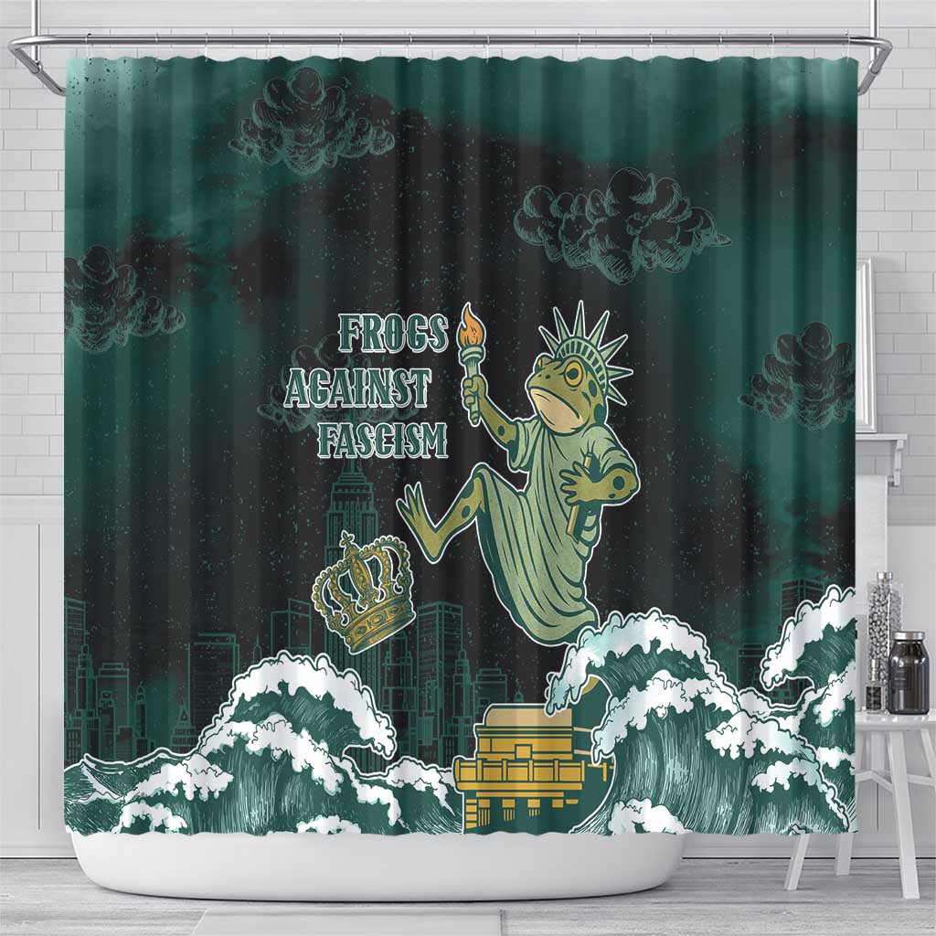 Frogs Against Fascism Shower Curtain No Kings Funny Portland Frog Protest - Wonder Print Shop