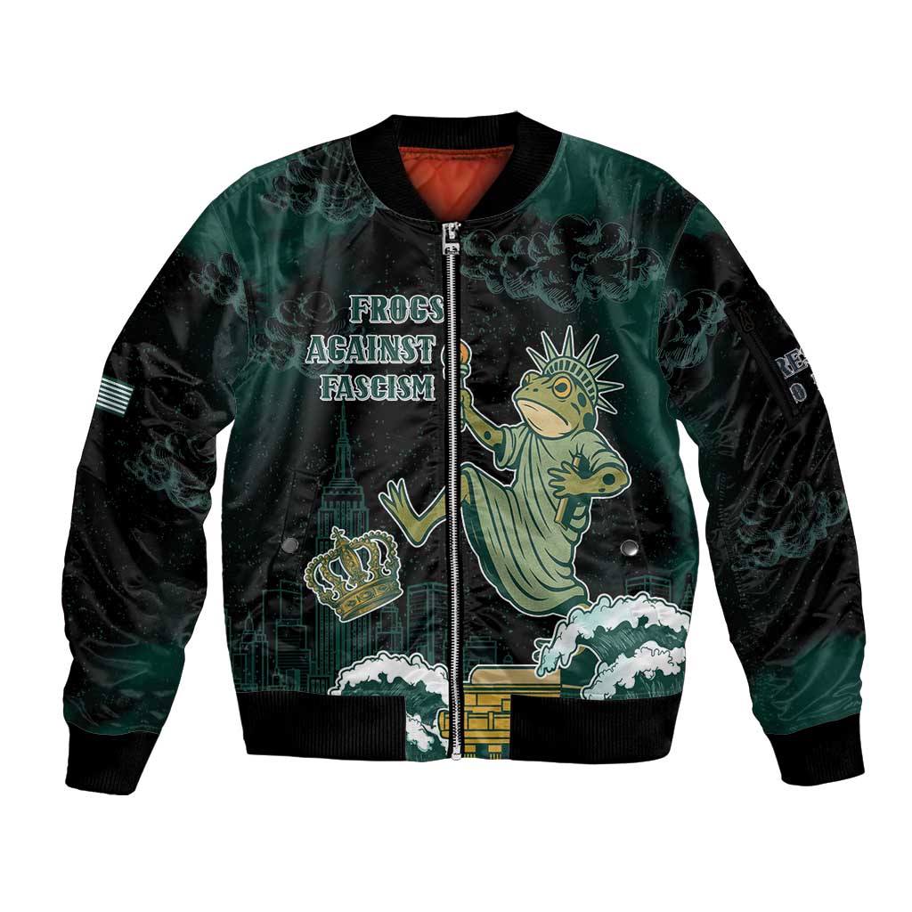 Frogs Against Fascism Sleeve Zip Bomber Jacket No Kings Funny Portland Frog Protest LT05