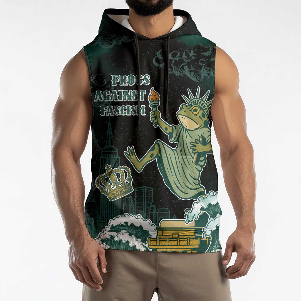 Frogs Against Fascism Sleeveless Hoodie No Kings Funny Portland Frog Protest - Wonder Print Shop
