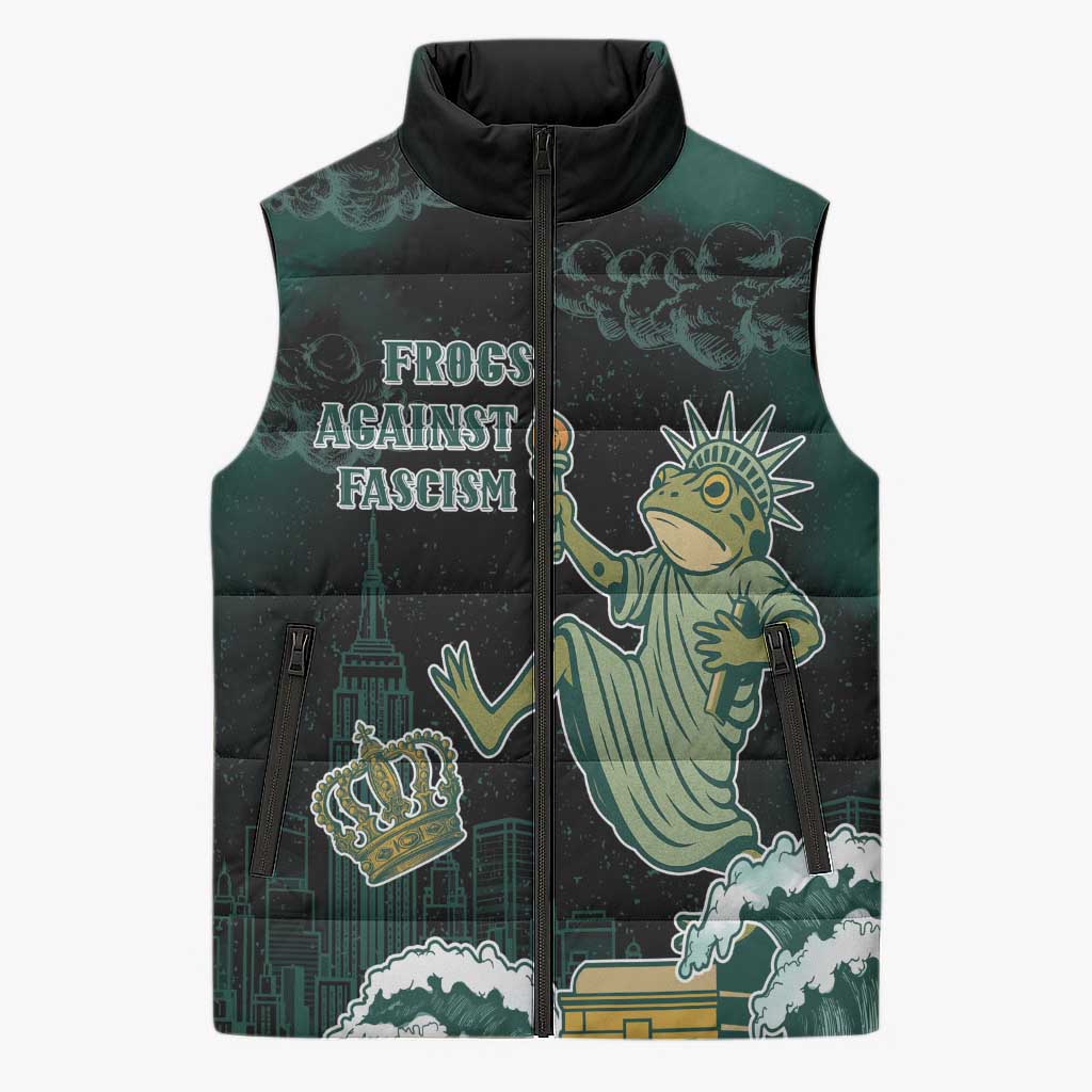 Frogs Against Fascism Sleeveless Puffer Jacket No Kings Funny Portland Frog Protest - Wonder Print Shop