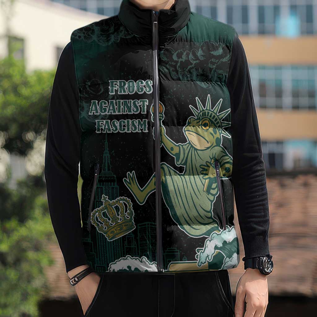 Frogs Against Fascism Sleeveless Puffer Jacket No Kings Funny Portland Frog Protest - Wonder Print Shop