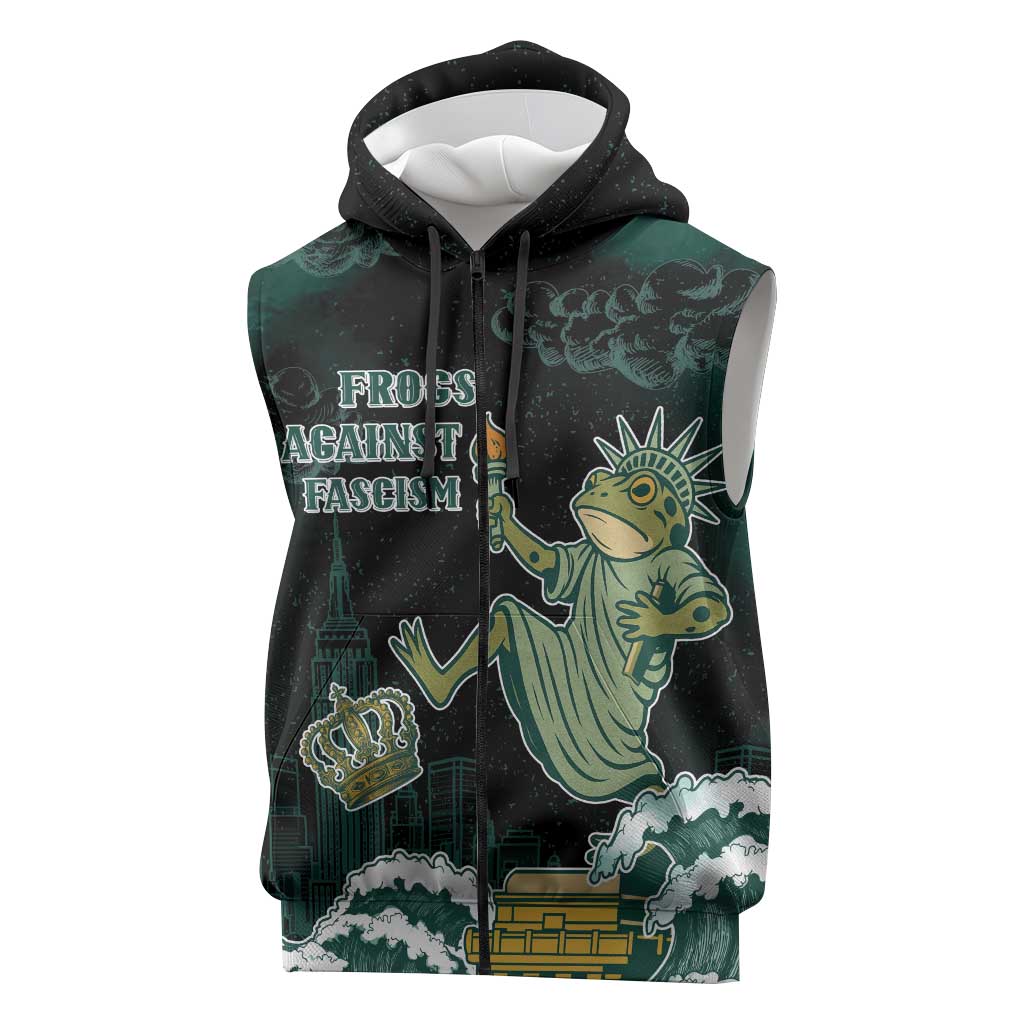 Frogs Against Fascism Sleeveless Zip Hoodie No Kings Funny Portland Frog Protest - Wonder Print Shop