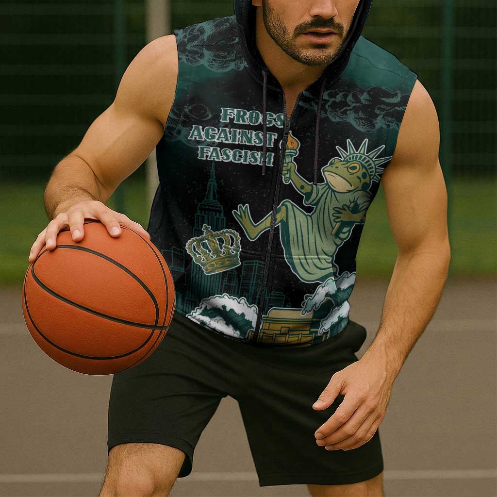 Frogs Against Fascism Sleeveless Zip Hoodie No Kings Funny Portland Frog Protest - Wonder Print Shop