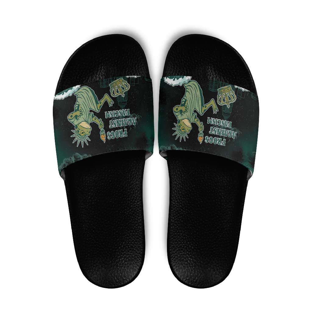 Frogs Against Fascism Slide Sandals No Kings Funny Portland Frog Protest - Wonder Print Shop