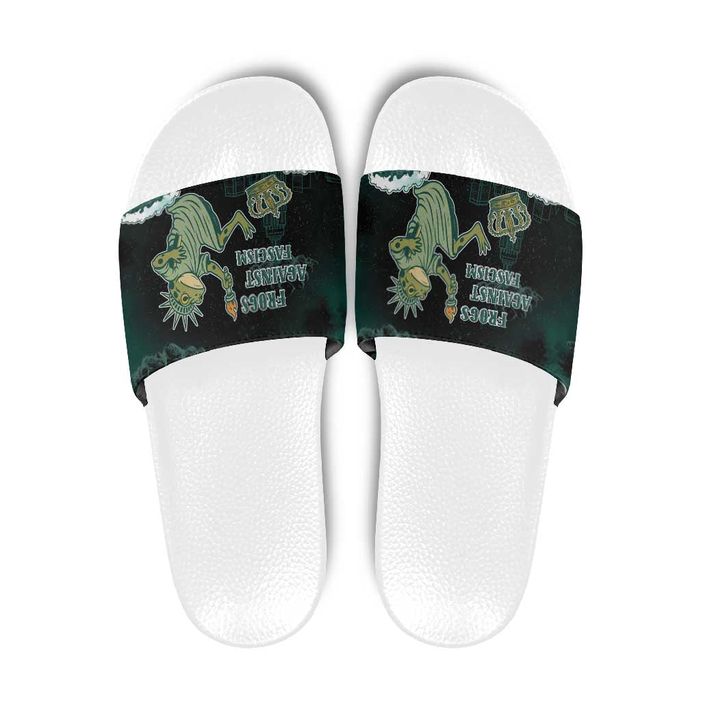 Frogs Against Fascism Slide Sandals No Kings Funny Portland Frog Protest - Wonder Print Shop