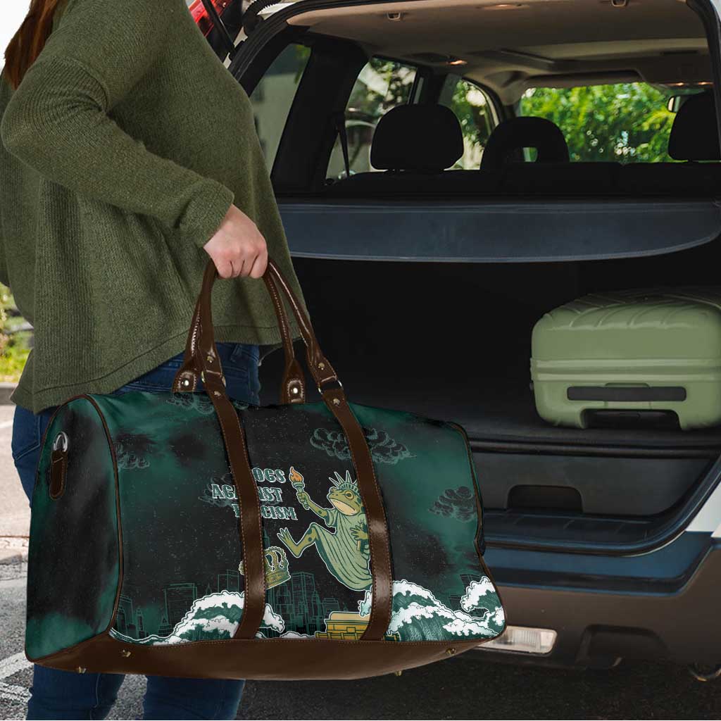 Frogs Against Fascism Travel Bag No Kings Funny Portland Frog Protest - Wonder Print Shop