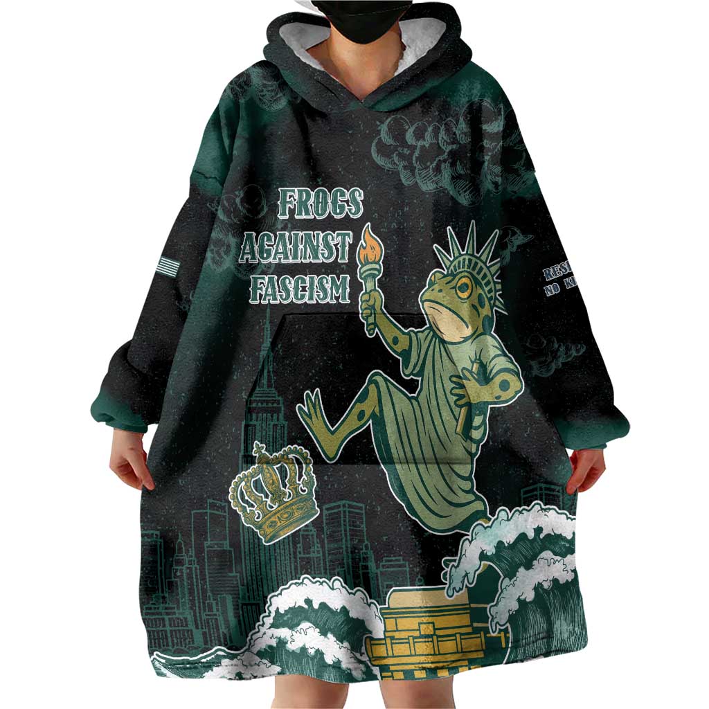 Frogs Against Fascism Wearable Blanket Hoodie No Kings Funny Portland Frog Protest LT05