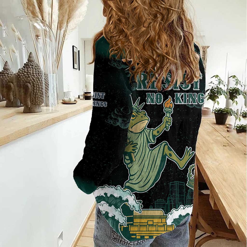 Frogs Against Fascism Women Casual Shirt No Kings Funny Portland Frog Protest LT05