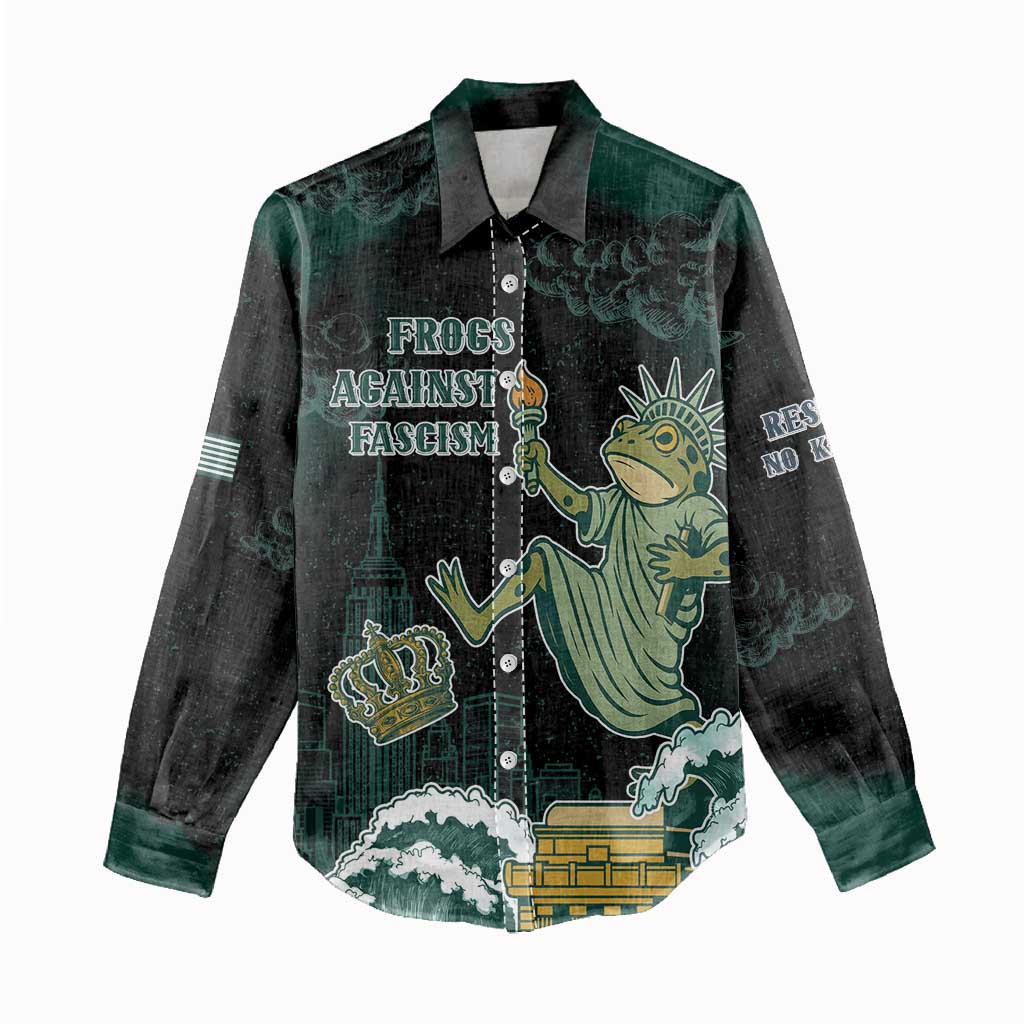 Frogs Against Fascism Women Casual Shirt No Kings Funny Portland Frog Protest LT05