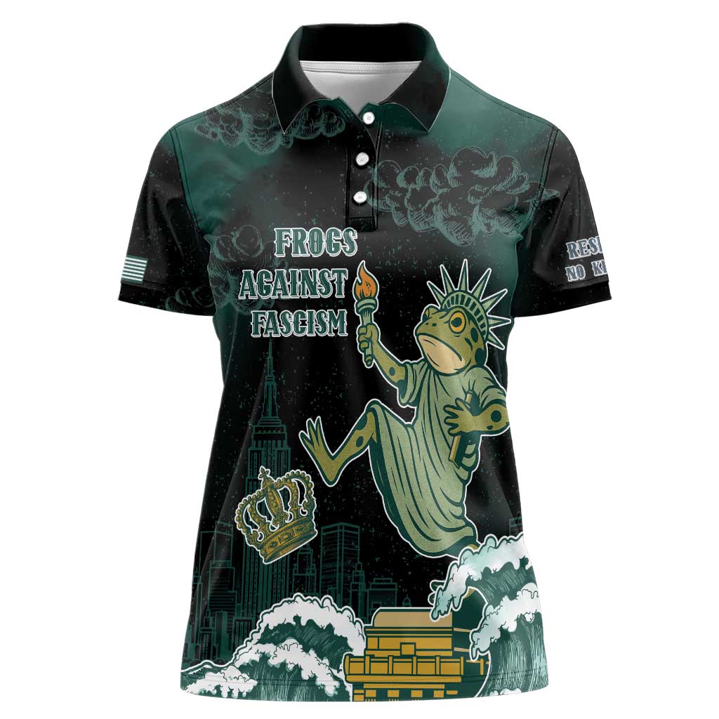 Frogs Against Fascism Women Polo Shirt No Kings Funny Portland Frog Protest - Wonder Print Shop