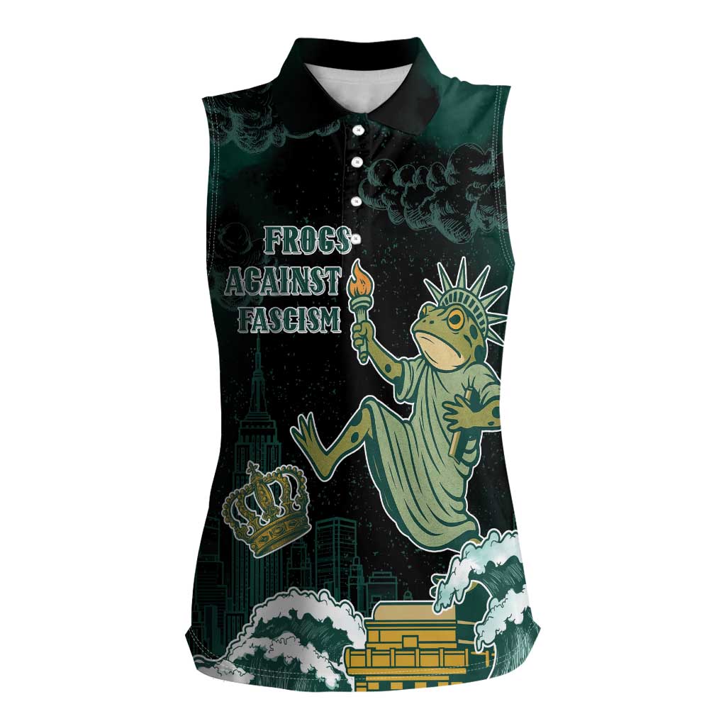 Frogs Against Fascism Women Sleeveless Polo Shirt No Kings Funny Portland Frog Protest - Wonder Print Shop