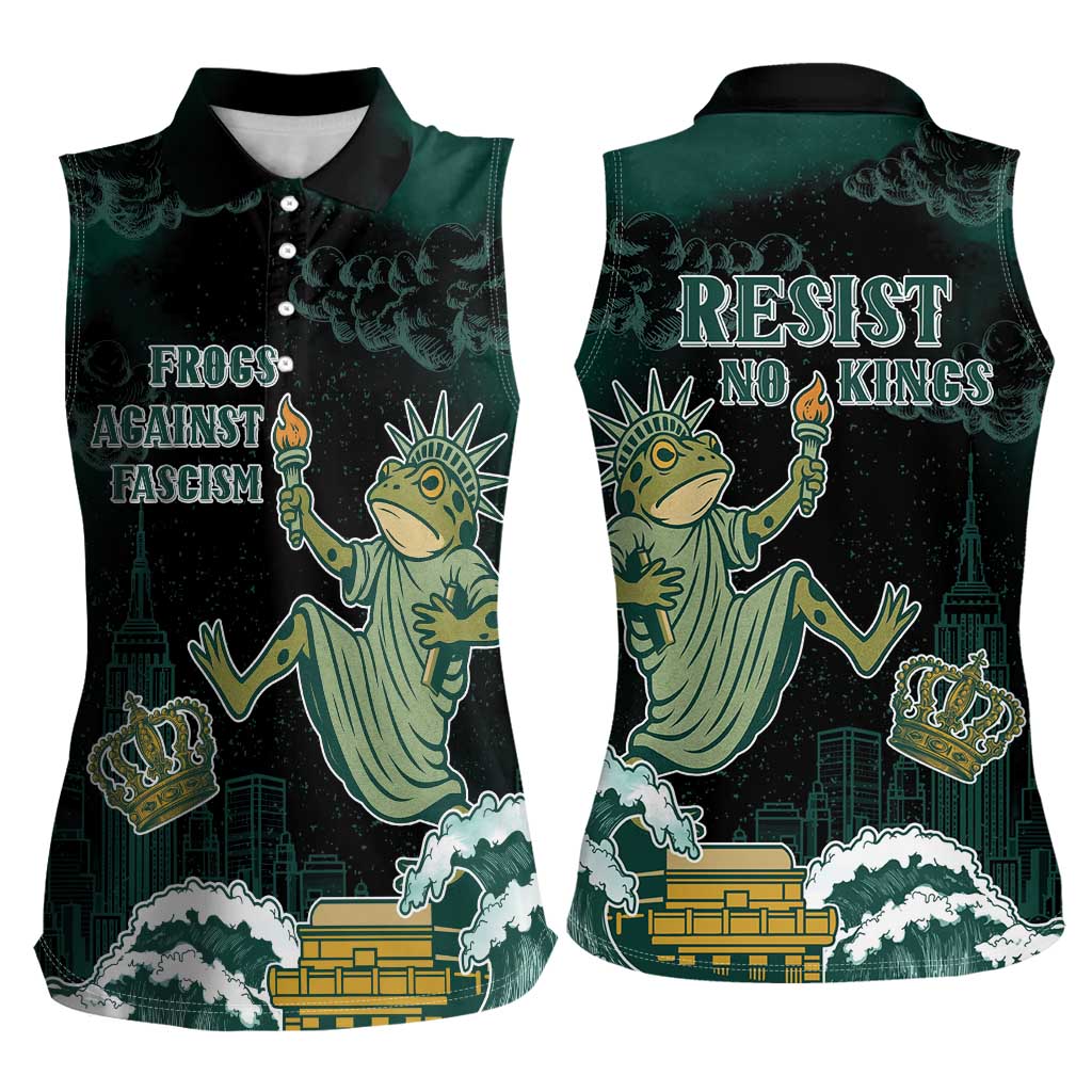 Frogs Against Fascism Women Sleeveless Polo Shirt No Kings Funny Portland Frog Protest - Wonder Print Shop