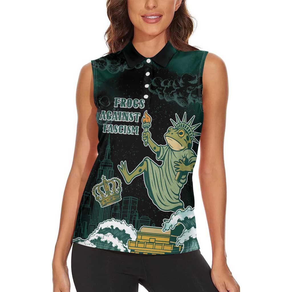 Frogs Against Fascism Women Sleeveless Polo Shirt No Kings Funny Portland Frog Protest - Wonder Print Shop