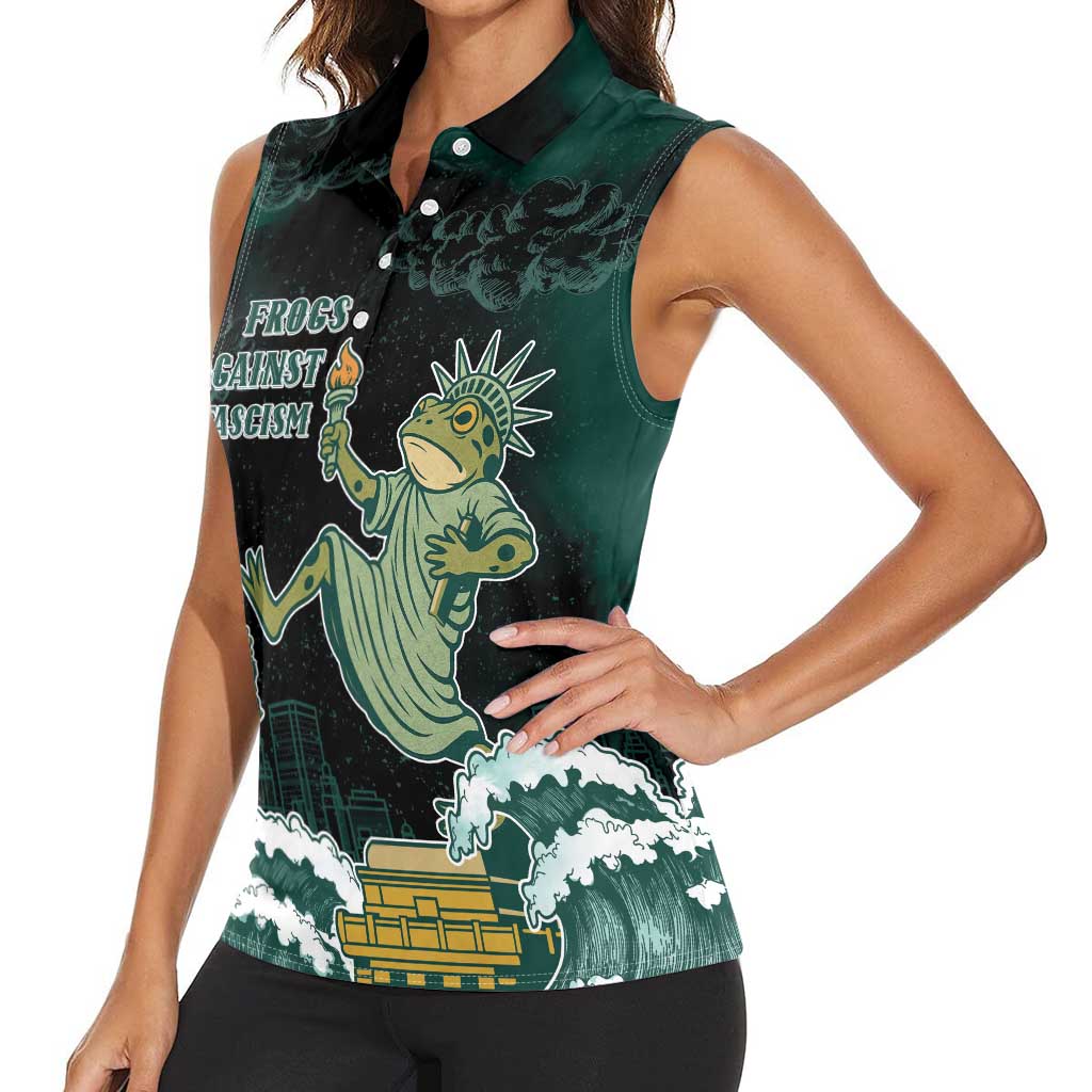 Frogs Against Fascism Women Sleeveless Polo Shirt No Kings Funny Portland Frog Protest - Wonder Print Shop