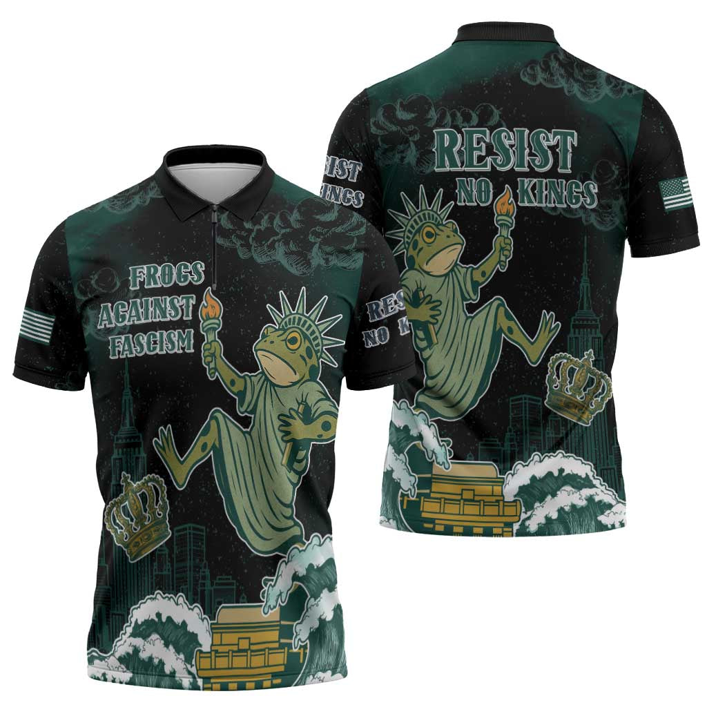 Frogs Against Fascism Zipper Polo Shirt No Kings Funny Portland Frog Protest - Wonder Print Shop