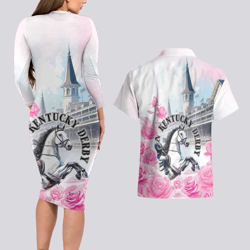 Kentucky Horse Race Couples Matching Long Sleeve Bodycon Dress and Hawaiian Shirt Race For The Roses Churchill Downs