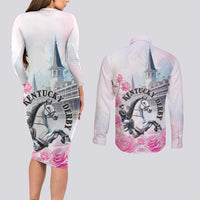 Kentucky Horse Race Couples Matching Long Sleeve Bodycon Dress and Long Sleeve Button Shirt Race For The Roses Churchill Downs