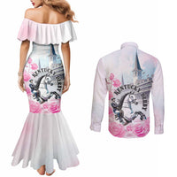 Kentucky Horse Race Couples Matching Mermaid Dress and Long Sleeve Button Shirt Race For The Roses Churchill Downs