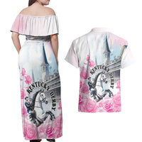 Kentucky Horse Race Couples Matching Off Shoulder Maxi Dress and Hawaiian Shirt Race For The Roses Churchill Downs
