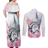 Kentucky Horse Race Couples Matching Off Shoulder Maxi Dress and Long Sleeve Button Shirt Race For The Roses Churchill Downs