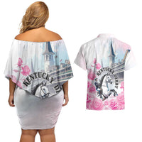 Kentucky Horse Race Couples Matching Off Shoulder Short Dress and Hawaiian Shirt Race For The Roses Churchill Downs