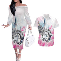 Kentucky Horse Race Couples Matching Off The Shoulder Long Sleeve Dress and Hawaiian Shirt Race For The Roses Churchill Downs