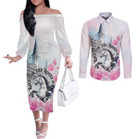 Kentucky Horse Race Couples Matching Off The Shoulder Long Sleeve Dress and Long Sleeve Button Shirt Race For The Roses Churchill Downs