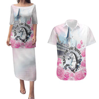 Kentucky Horse Race Couples Matching Puletasi and Hawaiian Shirt Race For The Roses Churchill Downs