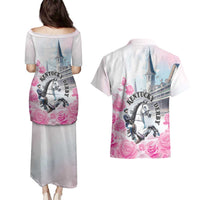 Kentucky Horse Race Couples Matching Puletasi and Hawaiian Shirt Race For The Roses Churchill Downs