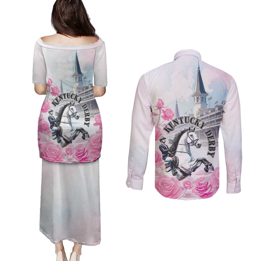 Kentucky Horse Race Couples Matching Puletasi and Long Sleeve Button Shirt Race For The Roses Churchill Downs