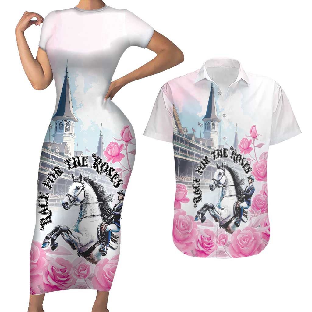 Kentucky Horse Race Couples Matching Short Sleeve Bodycon Dress and Hawaiian Shirt Race For The Roses Churchill Downs