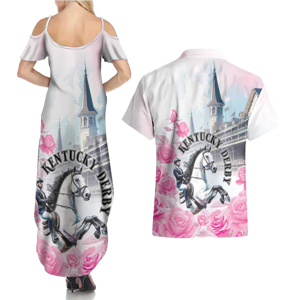 Kentucky Horse Race Couples Matching Summer Maxi Dress and Hawaiian Shirt Race For The Roses Churchill Downs
