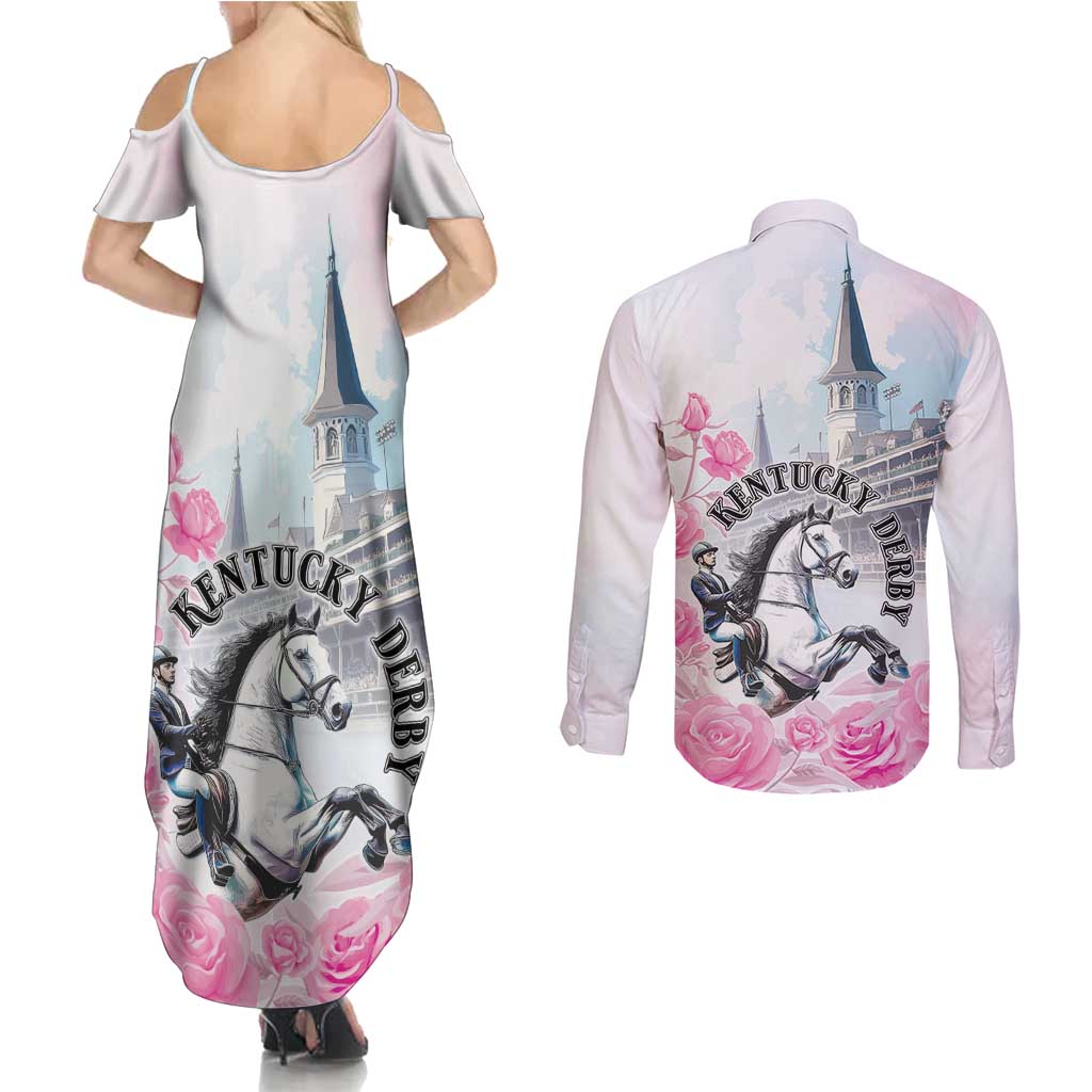 Kentucky Horse Race Couples Matching Summer Maxi Dress and Long Sleeve Button Shirt Race For The Roses Churchill Downs